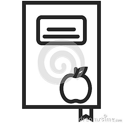 Simple Vector Icon of a book with an apple in line art style. Pixel perfect. Basic education element. Vector Illustration