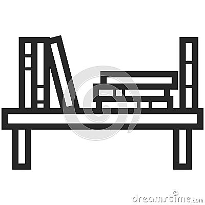 Simple Vector Icon of a bookshelf in line art style. Pixel perfect. Basic education element. Vector Illustration