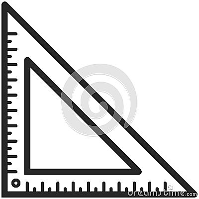 Simple Vector Icon of a classic angle ruler in line art style. Pixel perfect. Basic education element. School and office tool. Bac Vector Illustration