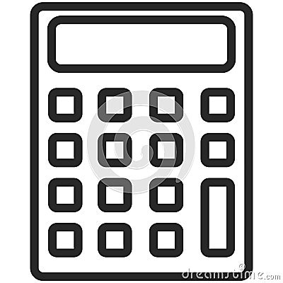 Simple Vector Icon of a classic calculator in line art style. Pixel perfect. Basic education element. Vector Illustration