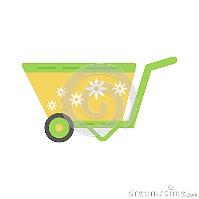 Simple vector icon of green barrow with daisy. Vector Illustration