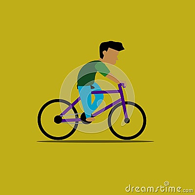 Boy on Purple Bicycle Vector Illustration Stock Photo