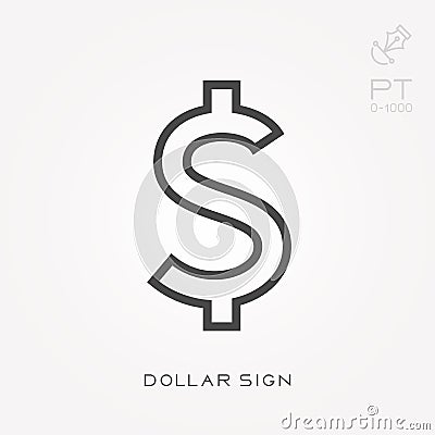 Simple vector illustration with ability to change. Line icon dollar sign Vector Illustration