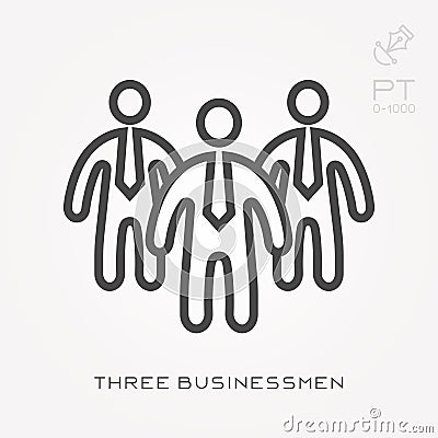 Simple vector illustration with ability to change. Line icon three businessmen Vector Illustration