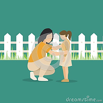 Simple Vector illustration background about a young happy mom giving some wise advice talk to her daughter at home vector Vector Illustration