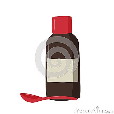 Cough syrup in dark brown bottle. Simple vector illustration. Vector Illustration