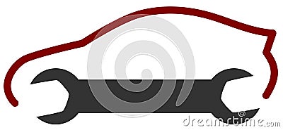 Simple vector illustration of a modern aerodynamic car with wrench key as wheels which can be used as a logo for vehicle repair se Vector Illustration