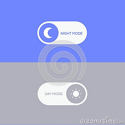 Simple vector illustration of the night and day mode switch buttons with flat sun and moon icons. Vector Illustration