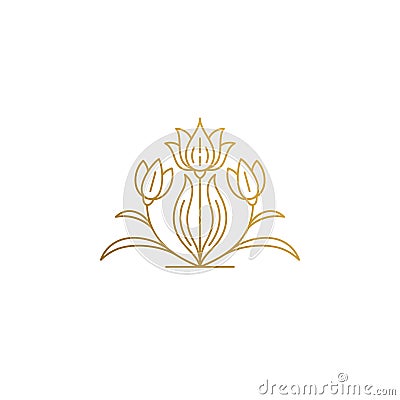 Linear icon of growing flower hand drawn with thin lines Vector Illustration