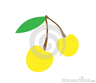 Simple vector illustration yellow cherries, logo or sticker, for children drawing of fruit, yellow berry Cartoon Illustration