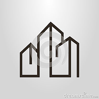 Simple vector line art geometric pictogram of three high-rise buildings Stock Photo