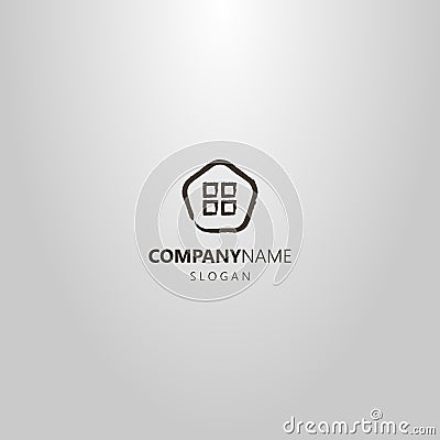 Simple vector line art logo of a abstract five-corner house with a window Vector Illustration