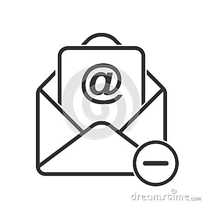 Simple vector mail icon, delete email. Stock design isolated on a white background, empty outline Vector Illustration