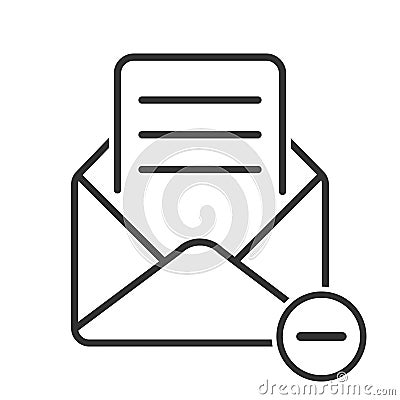 Simple vector mail icon, delete email. Stock design isolated on a white background, empty outline Vector Illustration