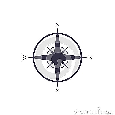 Simple vector nautical compas icon. Navigation map sign Vector Illustration