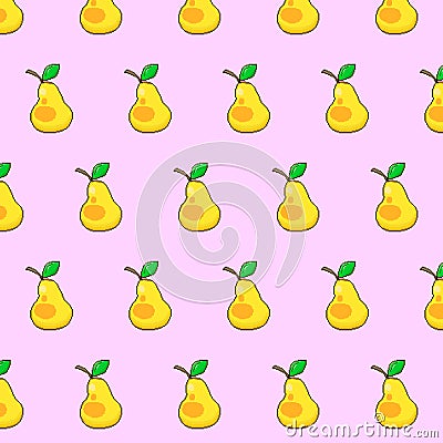 Vector pixel art multicolor endless pattern of yellow pear with a leaf. seamless pattern of yellow pear in the style of ret Vector Illustration