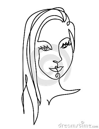 One continuous line drawing art portrait for beauty salon banner. Vector Illustration