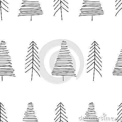 Simple vector pattern with black winter conifers Stock Photo