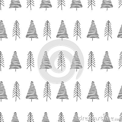 Simple vector pattern with black winter conifers Stock Photo