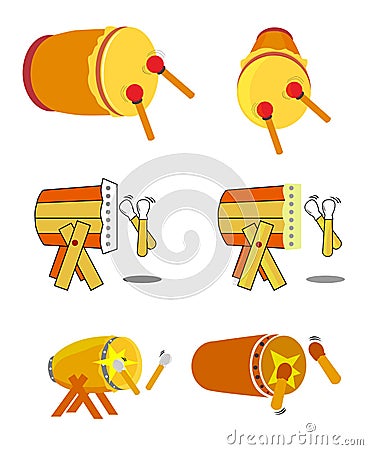 Simple Vector Set 6 Bedug or beduk, indonesia traditional drum and stick Vector Illustration