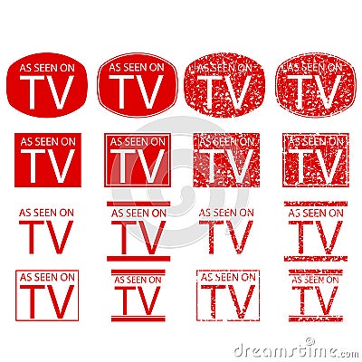 Simple Vector Set 16 symbol of As Seen on TV, red at White background Vector Illustration
