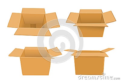 Simple Vector, Set Various Perspective Template or mockup, Cardboard Box for Food, Shoes, cloth or other goods, isolated on white Vector Illustration