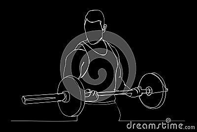 simple vector sketch strong muscle man workout using barbel, single one line art, continuous Vector Illustration