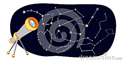 Simple vector telescope with 6 different star constellations. Vector Illustration