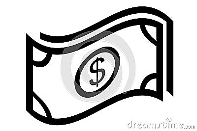 simple vector waving dollar paper money, Isolated on White Vector Illustration