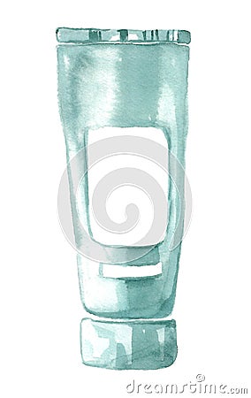 A simple vertical image of a single tube of aquamarine cream with a white label. Stock Photo