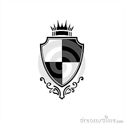 Simple vintage knight prince crown shield vector logo and icon Vector Illustration