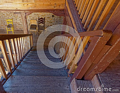 Simple vintage wooden stairs going down Stock Photo