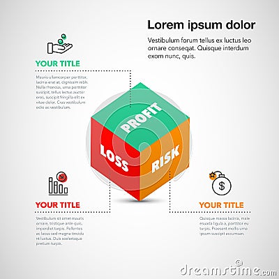 Simple visualization for profit, risk and loss with cube and line icons with accent Vector Illustration