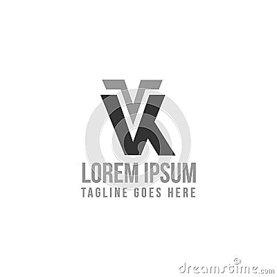 Simple VK letter sign symbol with shadow on the white background Vector Illustration