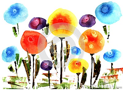Simple watercolor flowers Stock Photo
