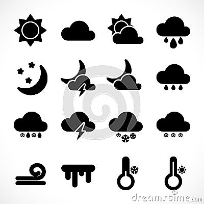 Simple weather icons set black Vector Illustration