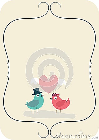 Simple wedding card with two birds in love Stock Photo