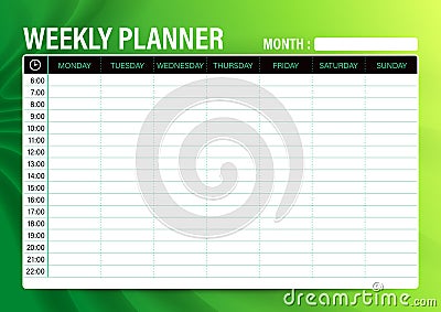 Simple Weekly schedule planner template Vector Illustration