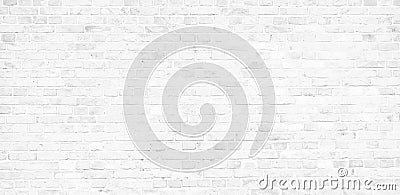 Simple white brick wall with light gray shades seamless pattern surface texture background in banner wide panorama Stock Photo