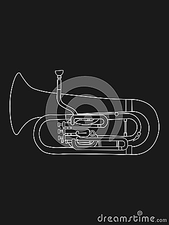 White line contour drawing of Euphonium musical instrument illustration Vector Illustration