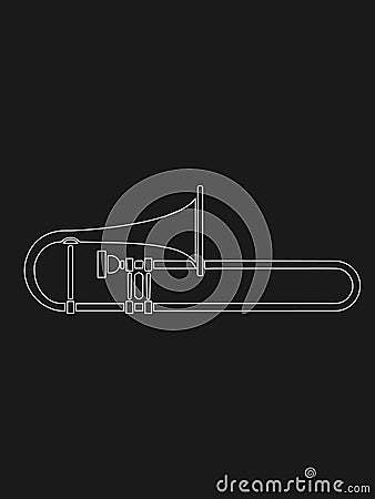 White line contour drawing of Trombone musical instrument illustration Vector Illustration