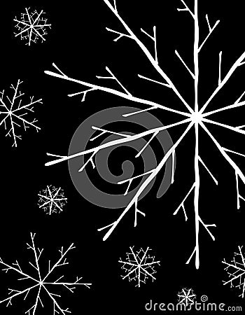 Simple White Snowflakes on Black Cartoon Illustration