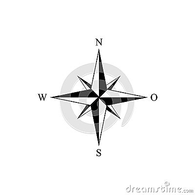 Simple Wind Rose Icon Vector in Black and White Color Vector Illustration