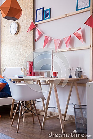 Simple wooden child desk Stock Photo