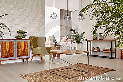 Simple wooden coffee table Stock Photo