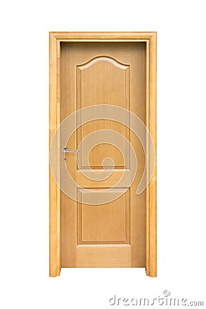 Simple wooden door isolated on white Stock Photo