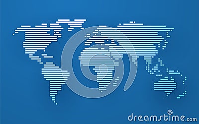 Simple world map made up of white stripes Vector Illustration
