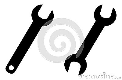 Simple wrench spanner key tool symbol. Open end and one way ve Vector Illustration