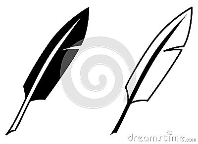 Simple writing feather icon. Black and white version. Vector Illustration