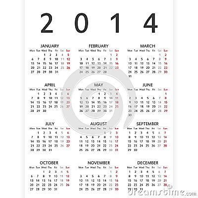 Simple 2014 year calendar Vector Illustration